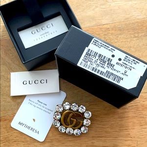 Metal Double G brooch with crystals